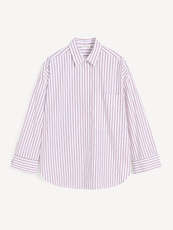 DERRIS Bomullsskjorte med burgunder Striper