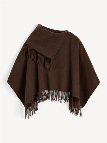 TURTMA Poncho med frysner Mørkebrun