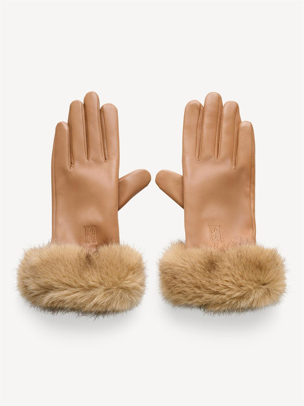 GENNA Skinnhansker med Faux Fur Brun