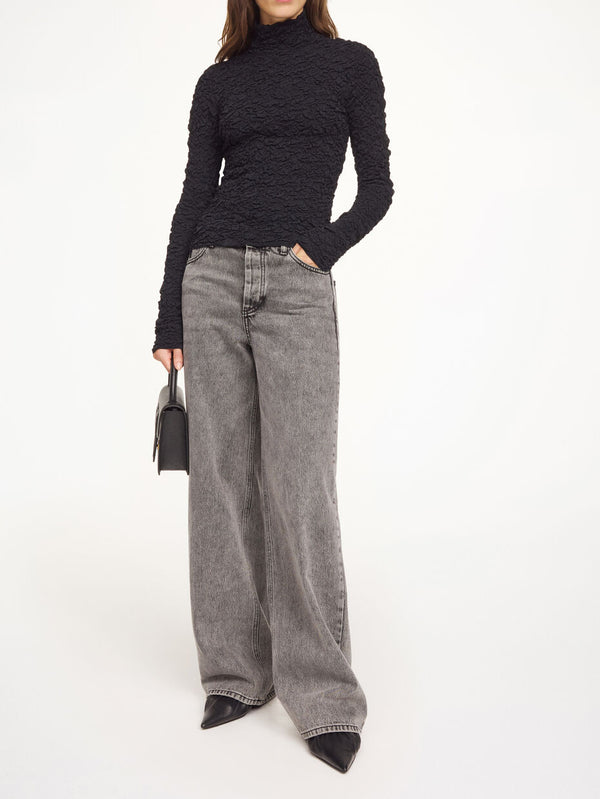 AURA Høyhalset genser med struktur Sort