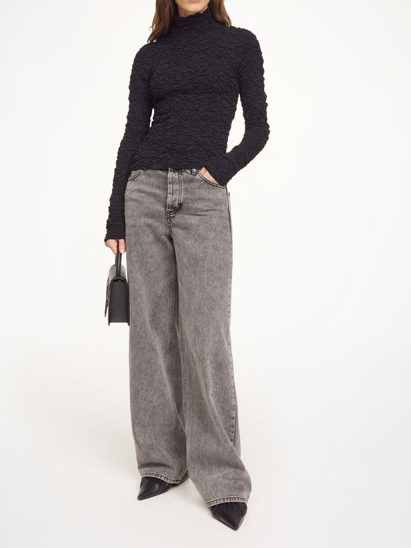 AURA Høyhalset genser med struktur Sort