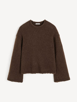 CIERRA BRAID Mohair genser, med flette-strik Mørkebrun