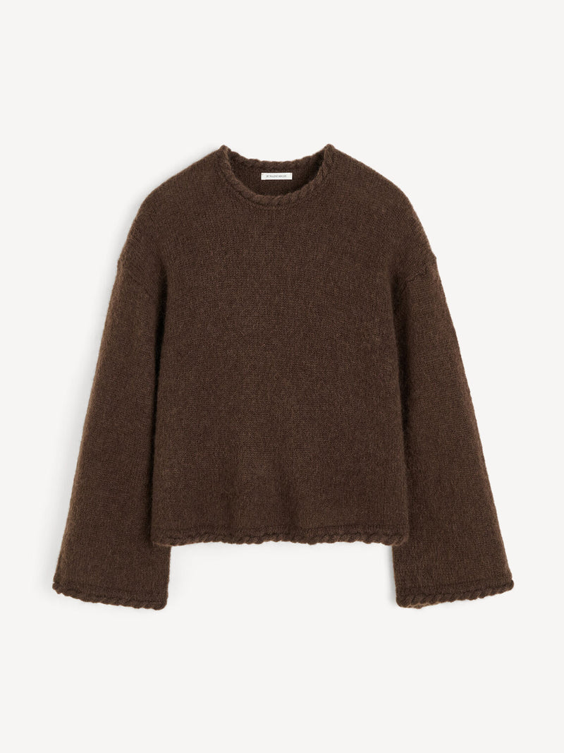 CIERRA BRAID Mohair genser, med flette-strik Mørkebrun