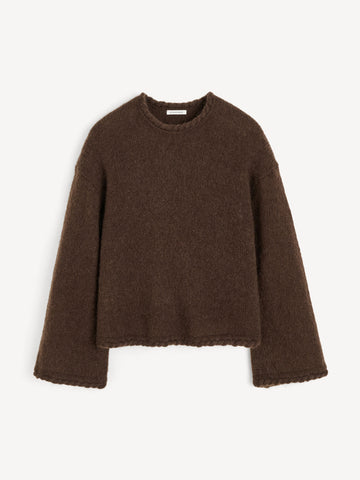 CIERRA BRAID Mohair genser, med flette-strik Mørkebrun