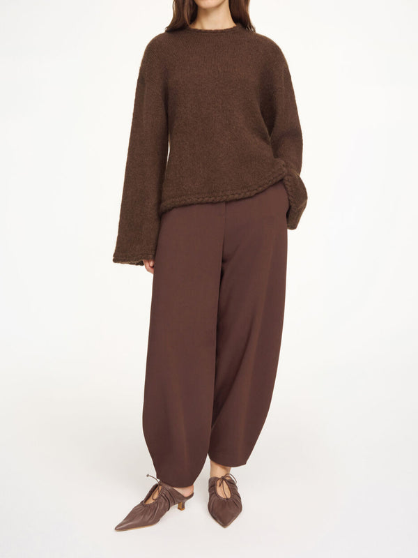 CIERRA BRAID Mohair genser, med flette-strik Mørkebrun