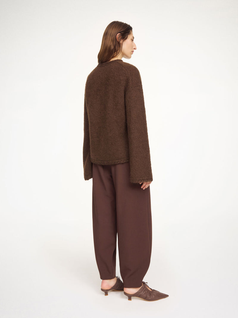CIERRA BRAID Mohair genser, med flette-strik Mørkebrun