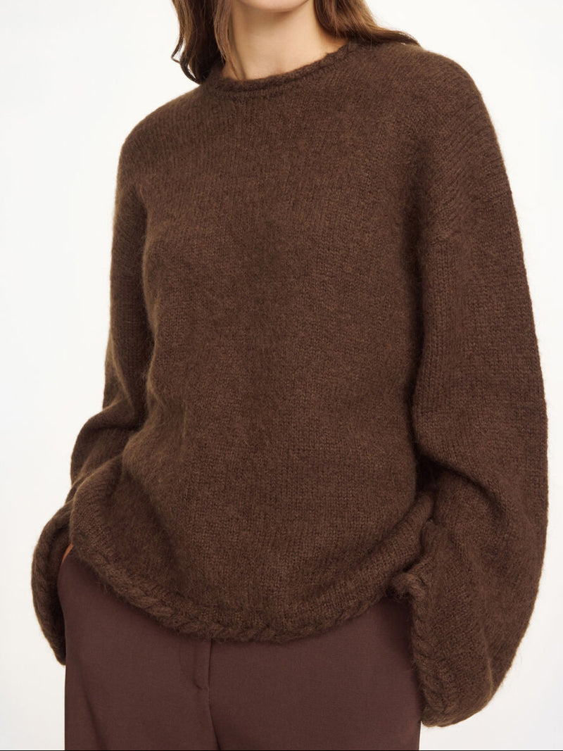 CIERRA BRAID Mohair genser, med flette-strik Mørkebrun