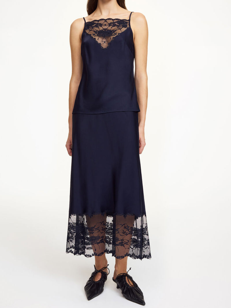 LEEBA Topp med blonder Mørkeblå