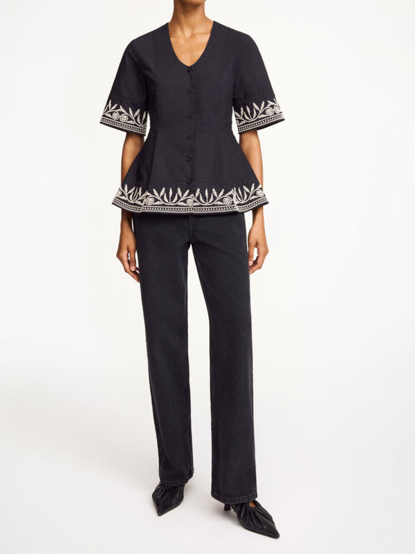 MERLINA Bluse med broderier Sort