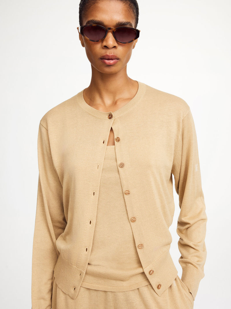 MONTIE Cardigan i ull og silke miks Beige