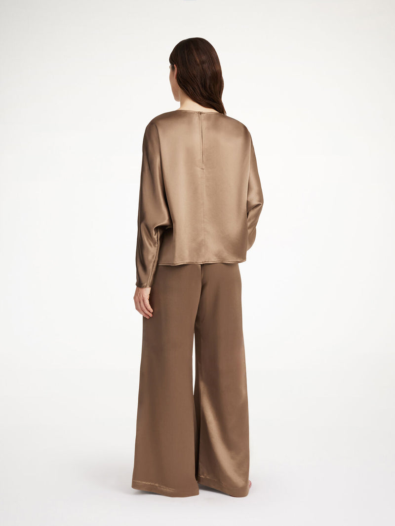 odellys, bluse, acetate, polyester, shitake brun, by malene birger