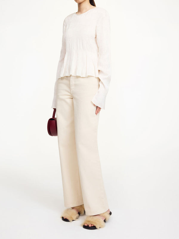 OVAS Bluse med struktur og dyp rygg Hvit