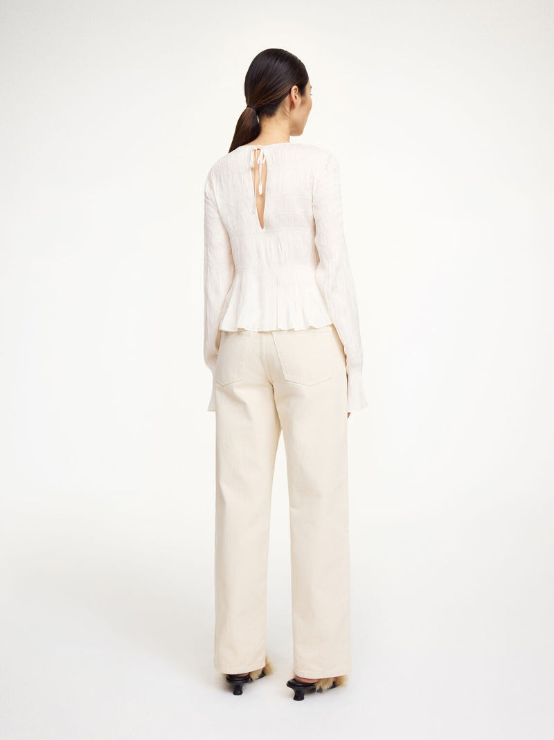 OVAS Bluse med struktur og dyp rygg Hvit