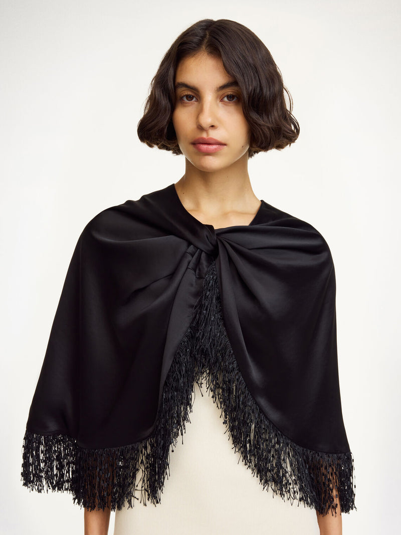 PINLO Cape med frynser Sort