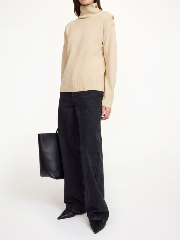 VANILLE Høyhalset genser i 100% ull Kremfarget