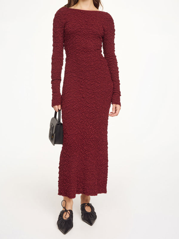 VENUS Lang kjole med struktur Burgunder