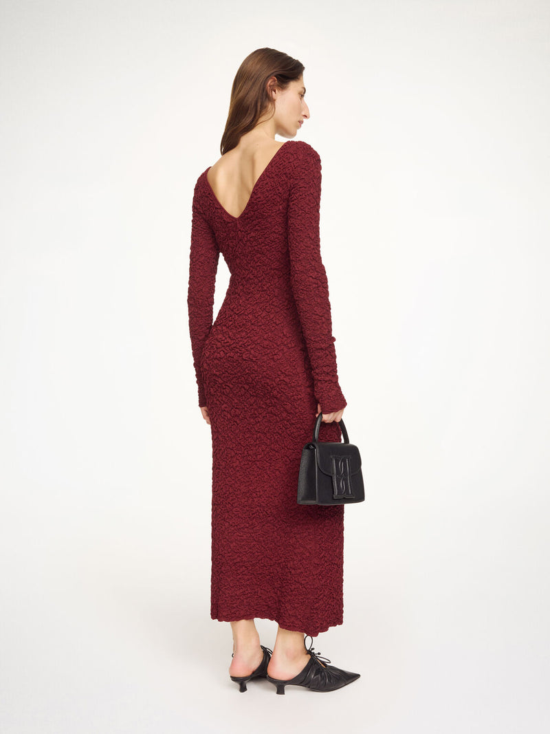 VENUS Lang kjole med struktur Burgunder