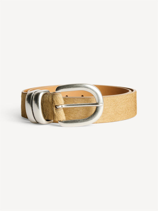 ZOIRA Belte i 100% langhåret skinn med "sølv" spenne Beige