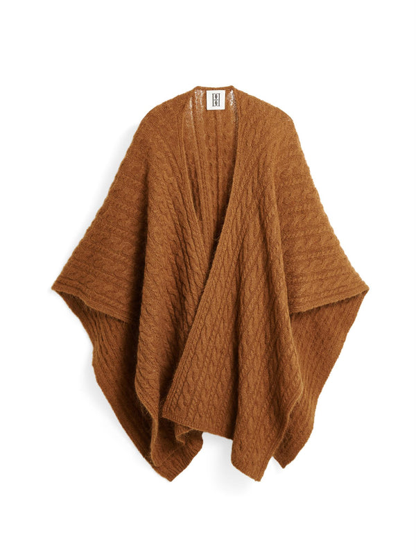 KASSILLAS Poncho med kabelstrikk Brun