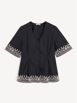 MERLINA Bluse med broderier Sort