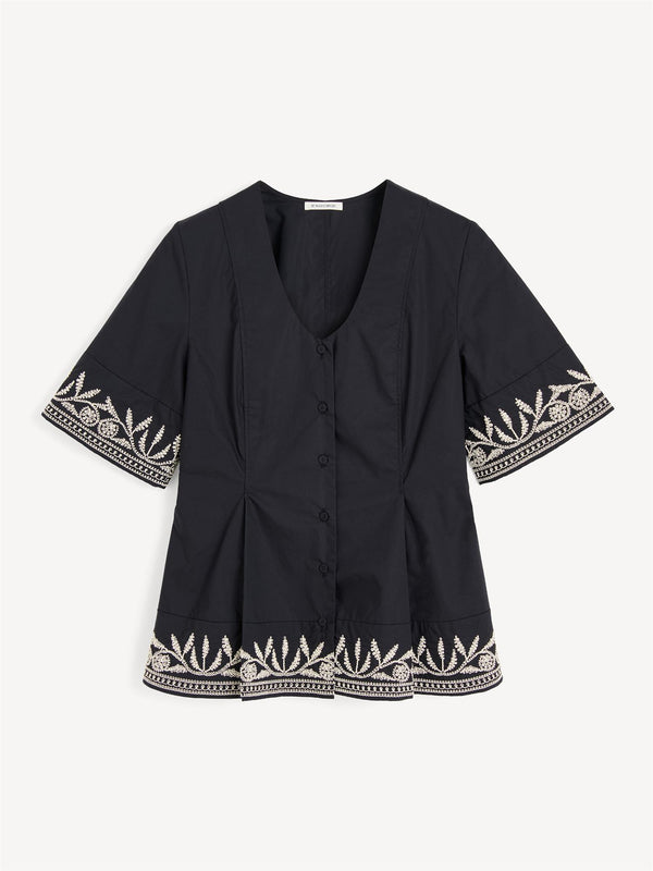 MERLINA Bluse med broderier Sort