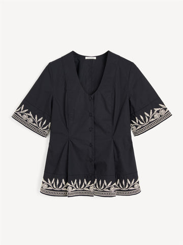 MERLINA Bluse med broderier Sort