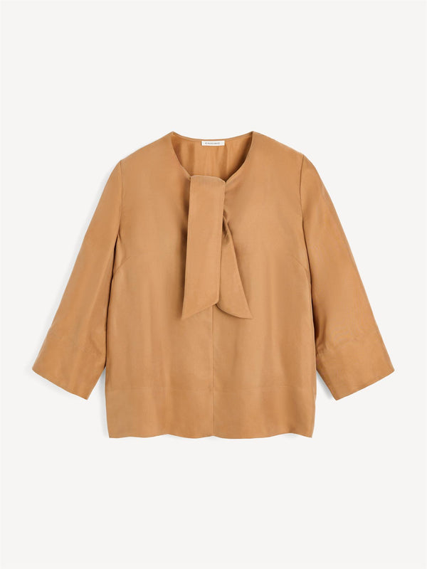 VEGA Bluse med knyting i halsen Brun