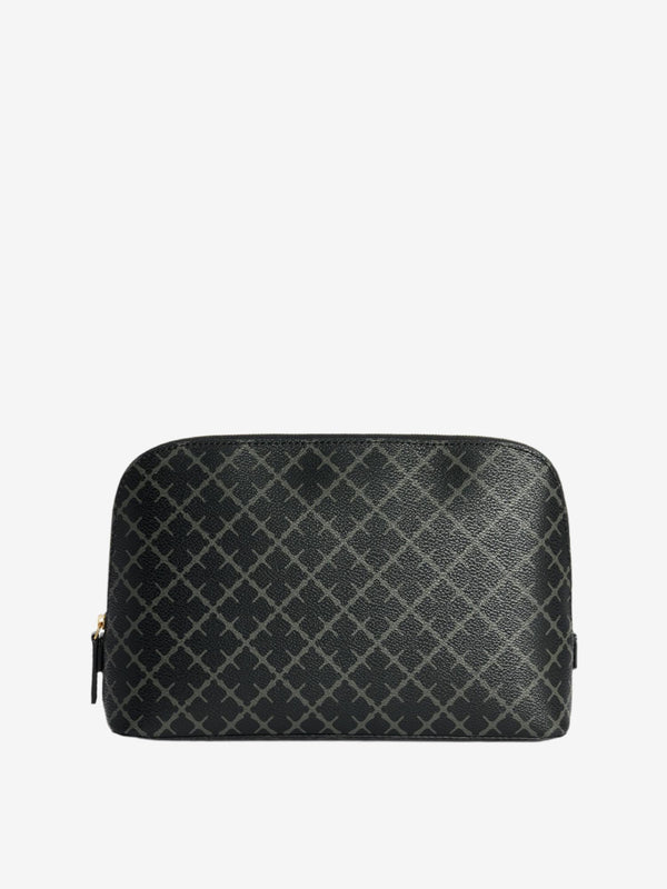 By Malene Birger Bae medium toalettmappe i koksgrå, laget av polyvinylklorid, med skinndetaljer og et slitesterkt bomullsmateriale på innsiden.