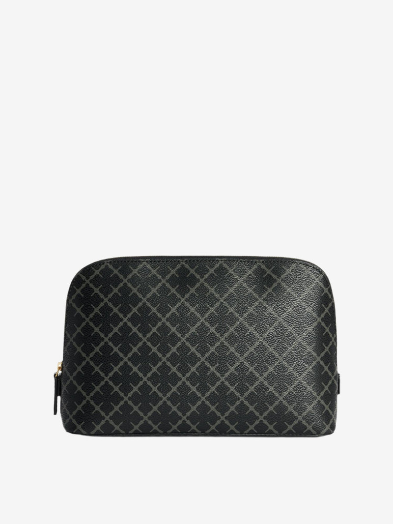 By Malene Birger Bae medium toalettmappe i koksgrå, laget av polyvinylklorid, med skinndetaljer og et slitesterkt bomullsmateriale på innsiden.