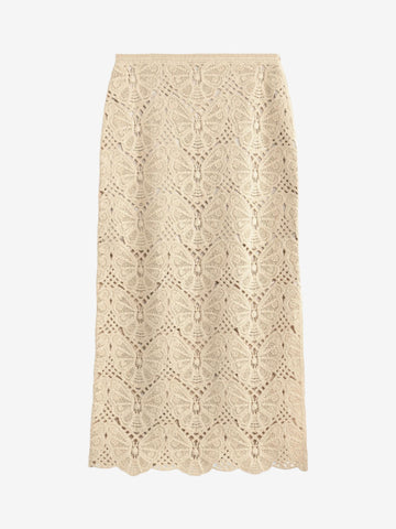 CANTALA Heklet maksi skjørt Kremfarget