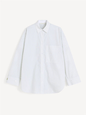 DERRIS Bomulsskjorte med grønne Striper