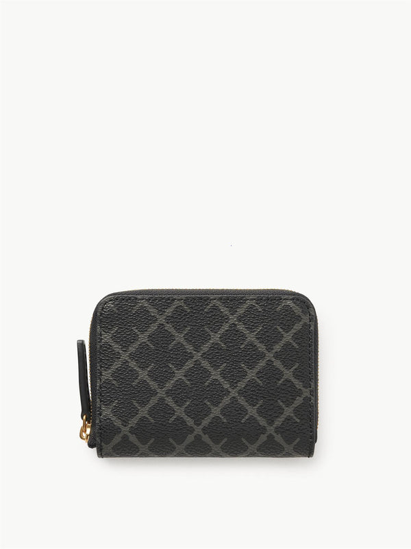 By Malene Birger, Elia coin, lommebok  i koksgrå, polyvinyl chloride,, imitert skinn, med Signature Flower-mønster.