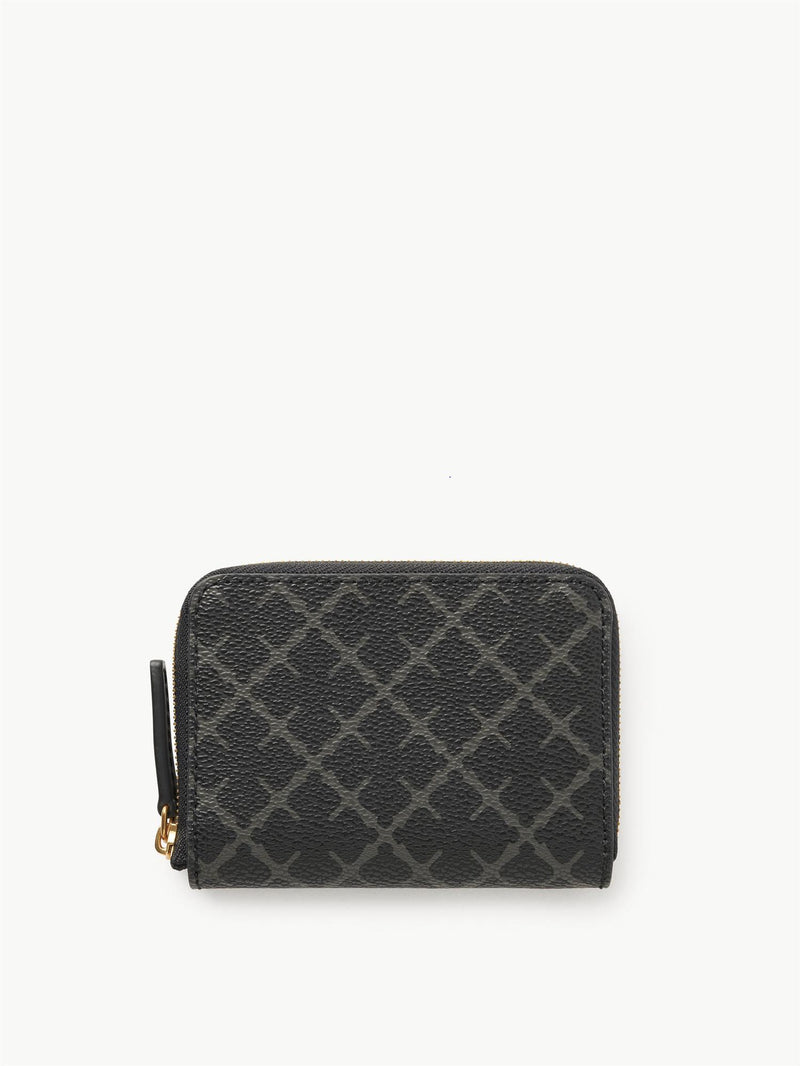 By Malene Birger, Elia coin, lommebok  i koksgrå, polyvinyl chloride,, imitert skinn, med Signature Flower-mønster.