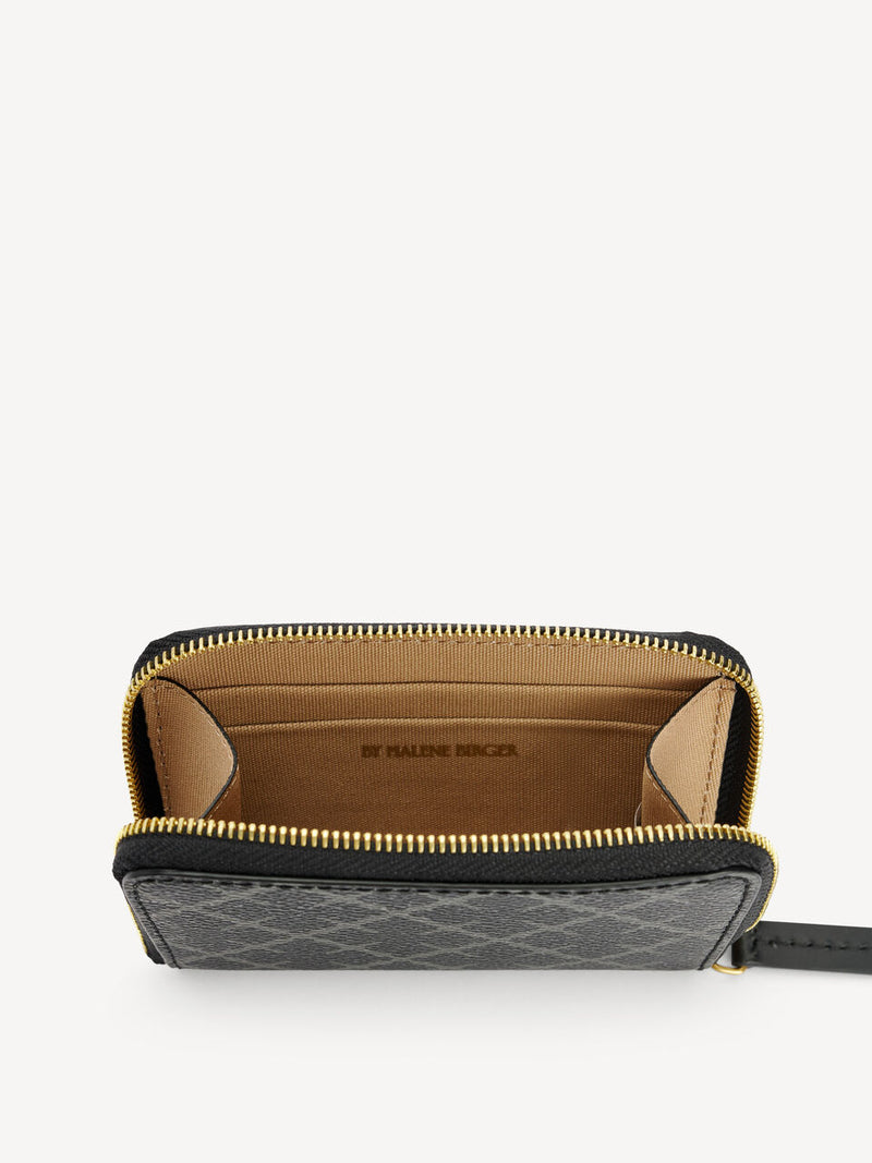 By Malene Birger, Elia coin, lommebok  i koksgrå, polyvinyl chloride,, imitert skinn, med Signature Flower-mønster.