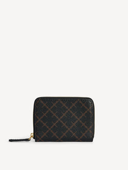 By Malene Birger Elia Coin lommebok i brun, med Signature Flower-print og gullfarget logo, laget av polyvinylklorid.