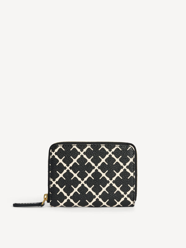 By Malene Birger Elia Coin lommebok i sort, med Signature Flower-print og gullfarget logo, laget av polyvinylklorid.