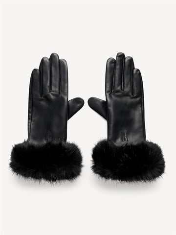 GENNA Skinnhansker med Faux Fur Sort