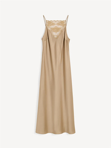 LIBBIE Satengkjole med blonder Beige