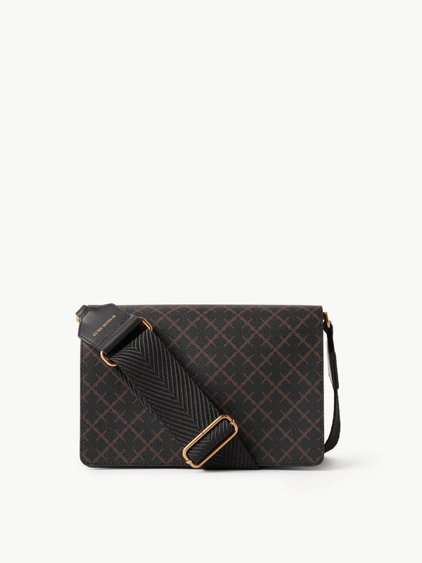 By Malene Birger Loenna crossover-veske i brun polyvinyl chloride, med Signature Flower-mønster, skinndetaljer og justerbar skulderrem.