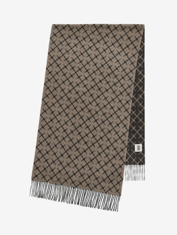 By Malene Birger Ortega ullskjerf i beige og sort, med Signature Flower-mønster