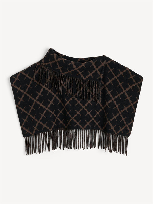 By Malene Birger Turtlos hals i mørkebrun, laget av ull og kasjmir, med Signatur Flower-mønster og nedbrettbar hals.