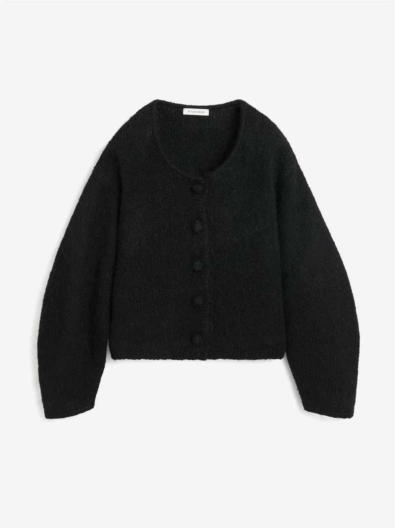By Malene Birger Zharea cardigan i sort, med en nett lengde og buede ermer, laget av ull, mohair og polyamid.