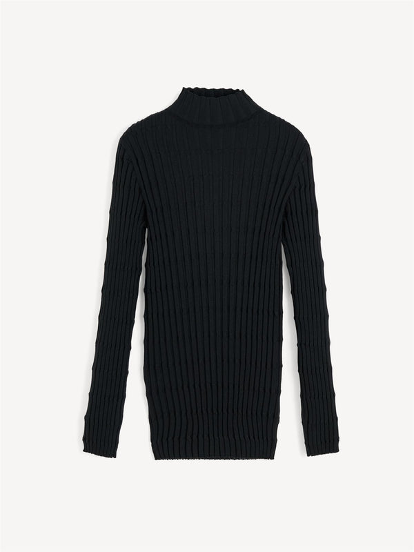 INGER genser med nett høy hals i merino ull Sort
