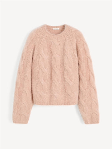 ELLIOT Mohair genser med flette strikk Rosa