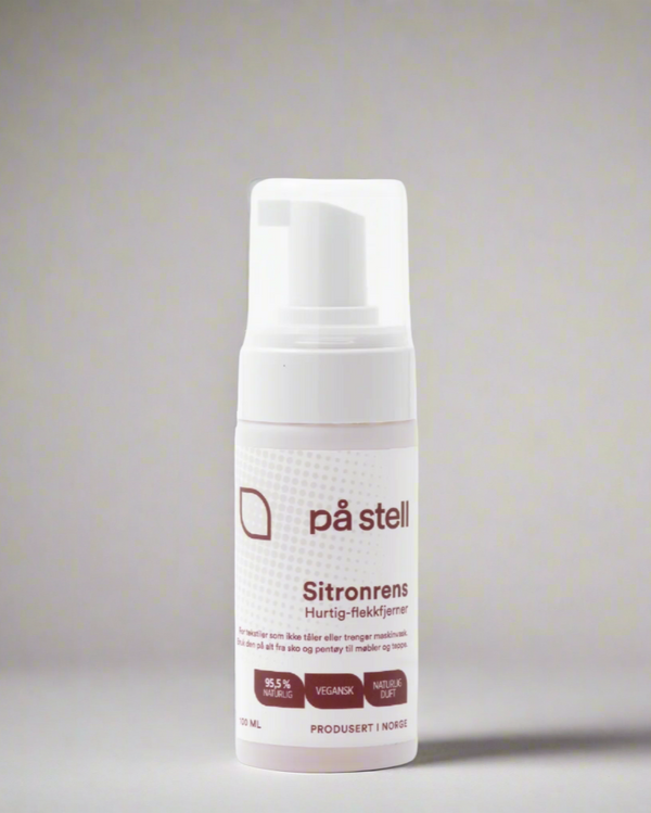 På Stell Sitronrens, en naturlig og vegansk skumspray som fjerner vanskelige flekker fra tekstiler og sko.